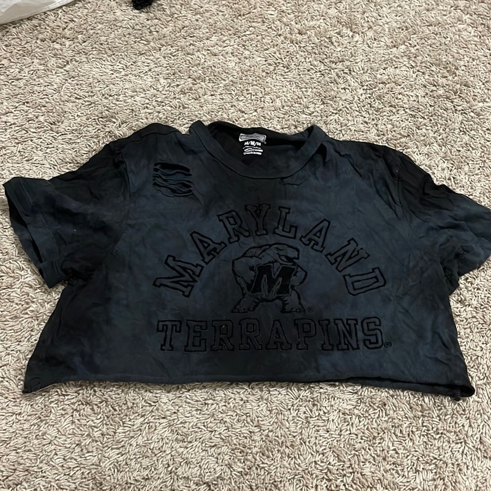 Black tie-dye University of Maryland cropped t-shirt